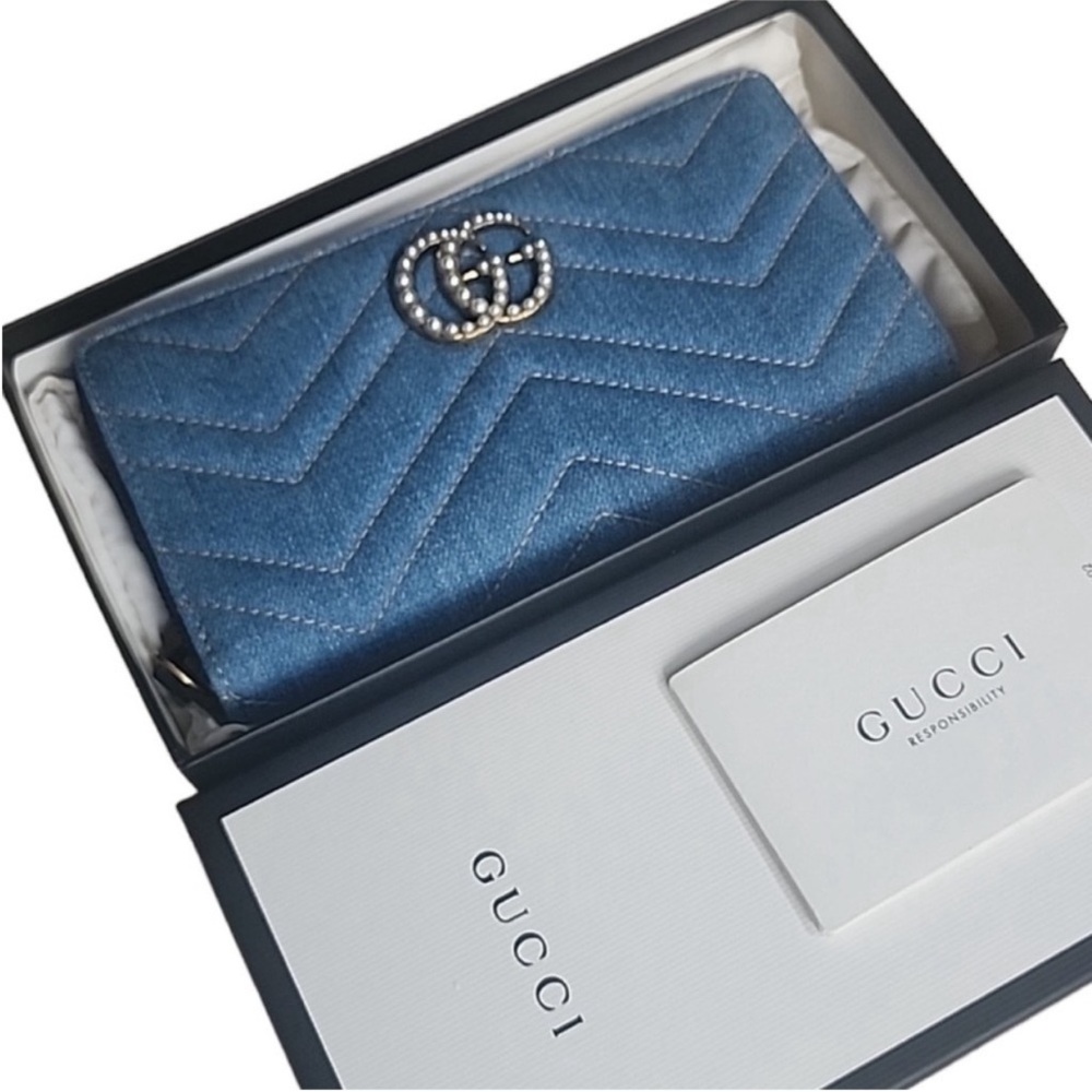 NWOT Gucci GG Marmont Denim Pearl Zippy Wallet - Picture 6 of 12